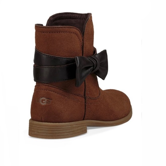 UGG Cognac Joanie Bow Faux Leather Bootie Kids Size 5 Womens Size 7 - Picture 5 of 16